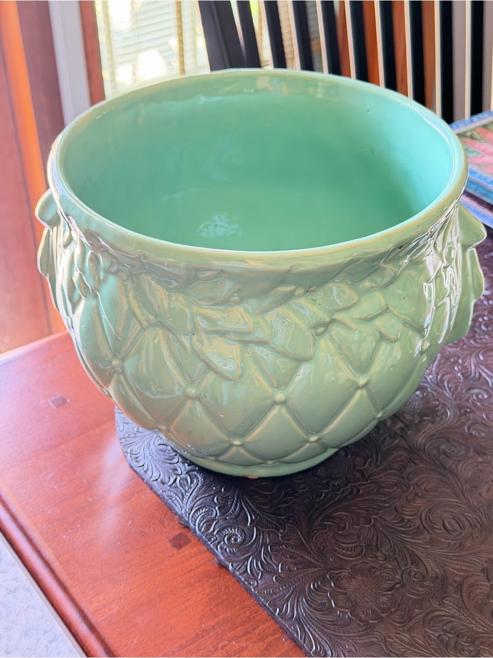 Large McCoy Aqua Ceramic Planter Bowl - Glossy Mint Green